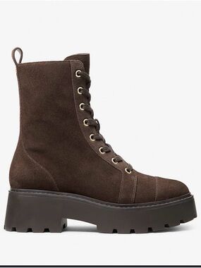 MICHAEL Michael Kors Blake Leather Dark Brown Suede Lace-Up Combat Boots